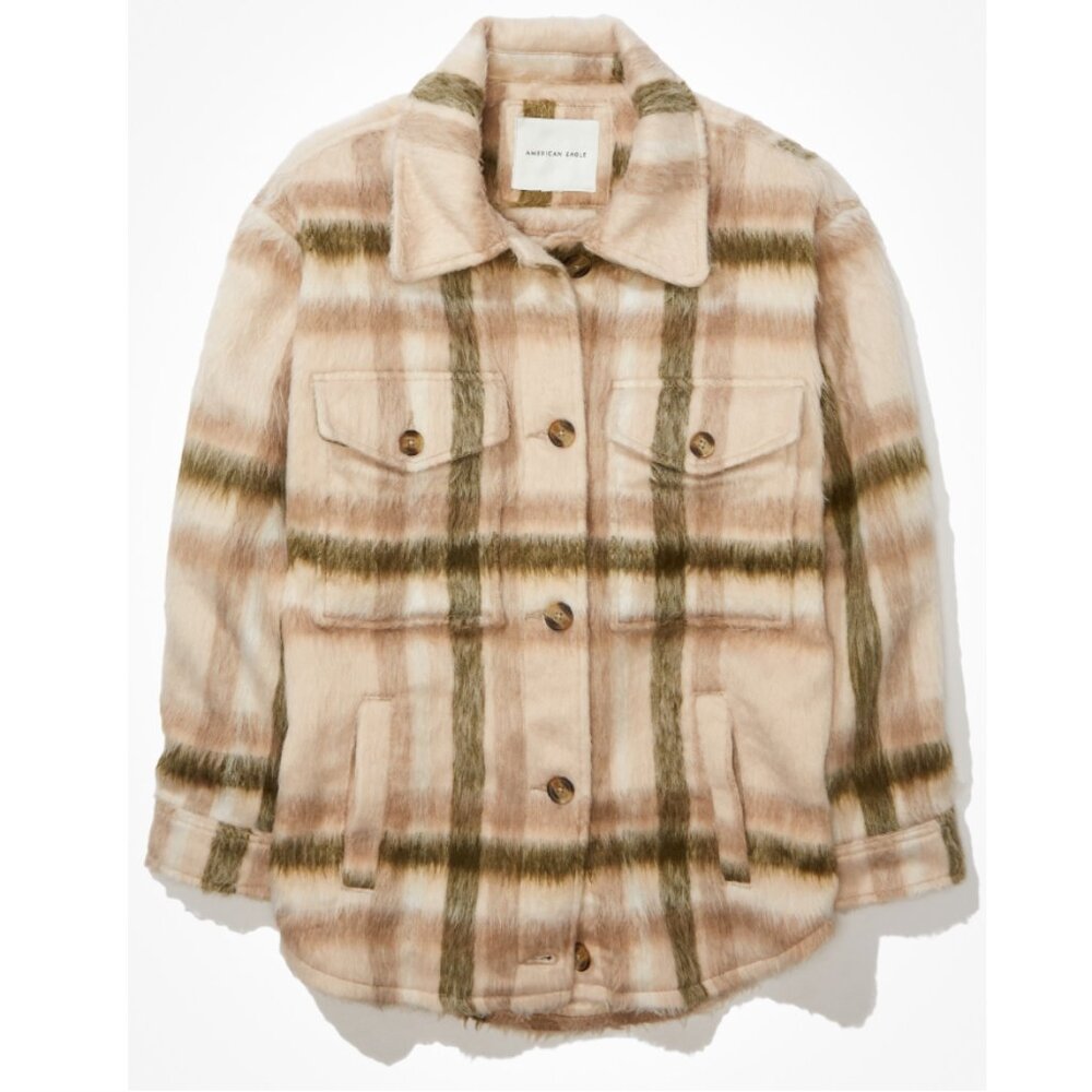 American Eagle Outfitters Brushed Plaid Shacket I Size Large